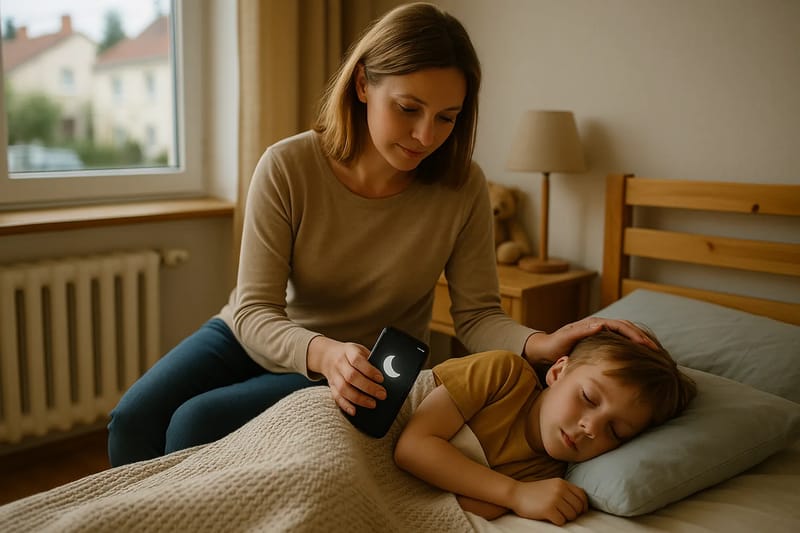 Higiena snu dziecka a telefon — jak ustawić tryb nocny – Ilustracja stworzona z pomocą AI.