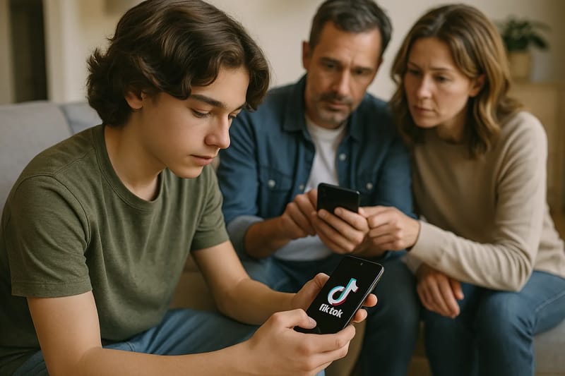 Nastolatek z telefonem i aplikacją TikTok.
