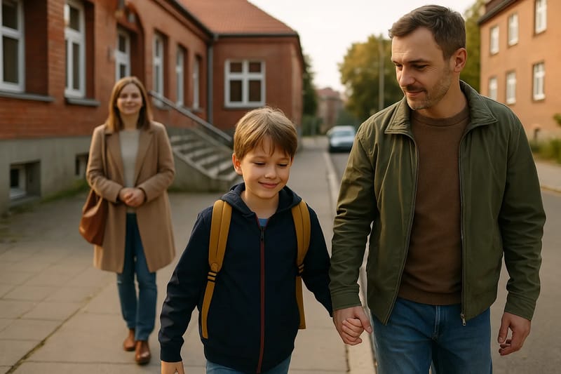 Opieka naprzemienna a lokalizacja dziecka — jak to poukładać po ludzku – Ilustracja stworzona z pomocą AI.