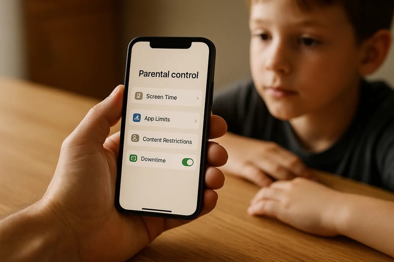 Rodzic dostosowujący ustawienia kontroli rodzicielskiej na smartfonie