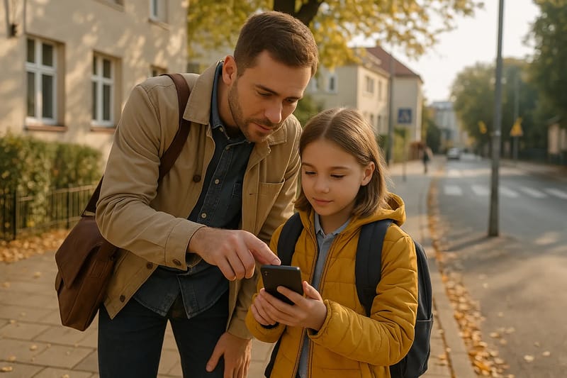 Pierwszy telefon dla dziecka — jak go bezpiecznie skonfigurować – Ilustracja stworzona z pomocą AI.
