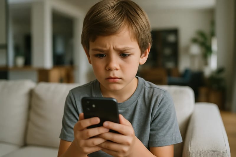 Dziecko sprawdzające poziom baterii w telefonie