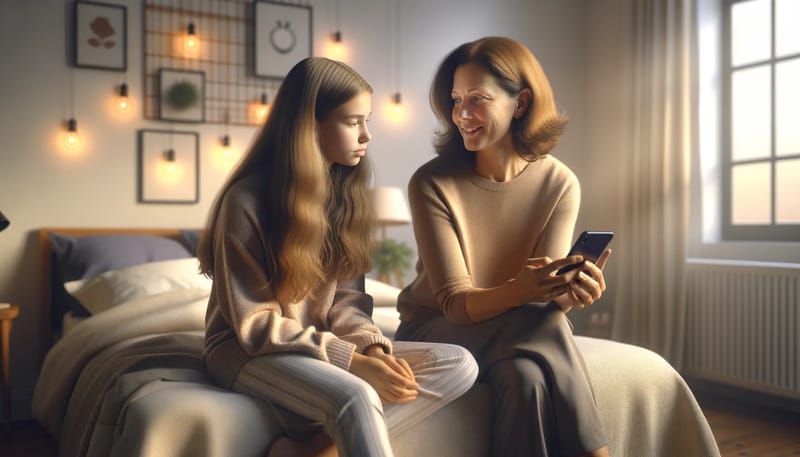 Teenager trustingly telling parent about online experiences