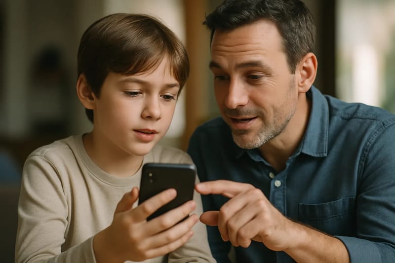 Rodzic i dziecko rozmawiający o smartfonie