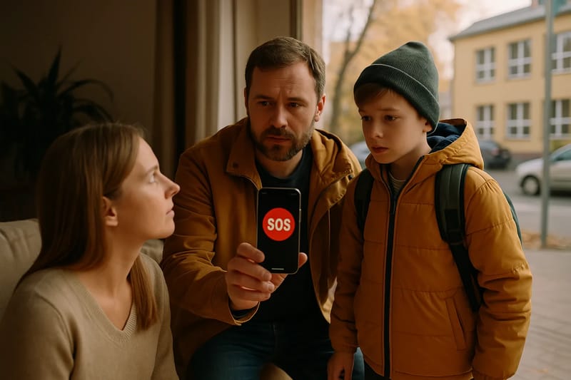 SOS w telefonie dziecka: jak działa i co zrobić po alarmie – Ilustracja stworzona z pomocą AI.