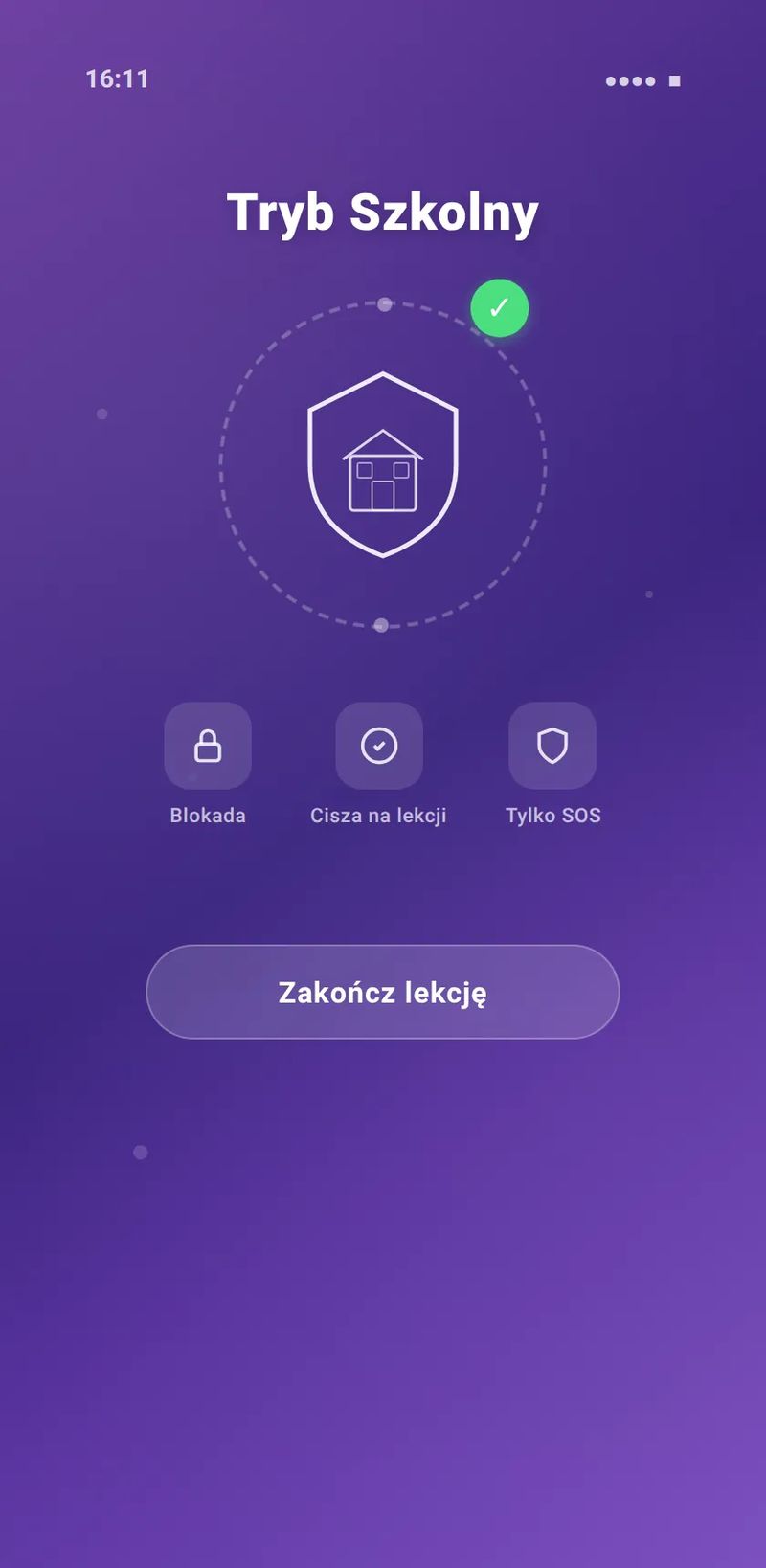 Ekran Trybu Szkolnego — telefon zablokowany, SOS dostępny