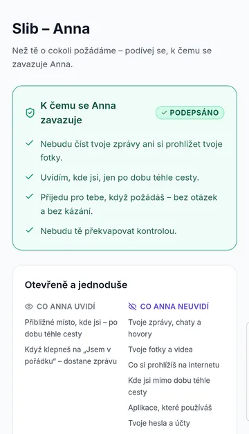 Stránka Paktu v prohlížeči telefonu dítěte: závazky rodiče úplně nahoře