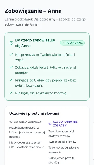 Strona Paktu w przeglądarce telefonu dziecka: zobowiązania rodzica na samej górze